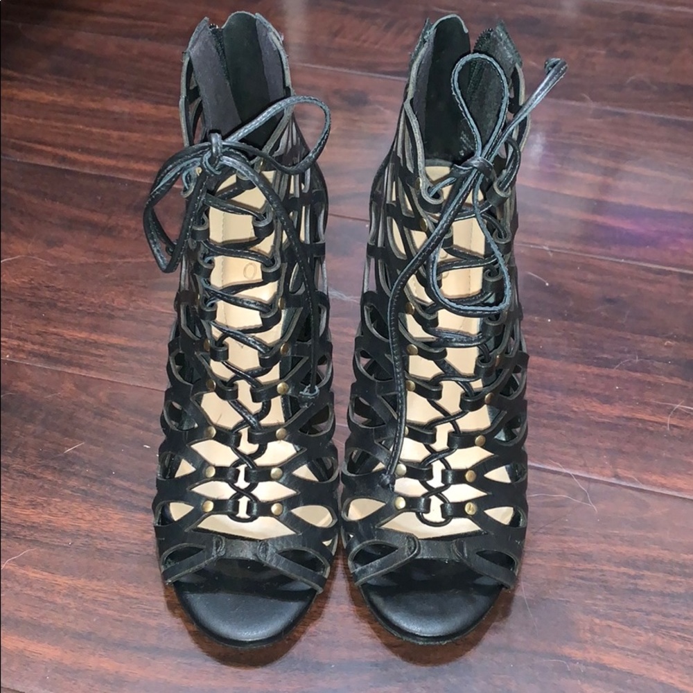 ALDO Black Laced Up Peep Toes Heels